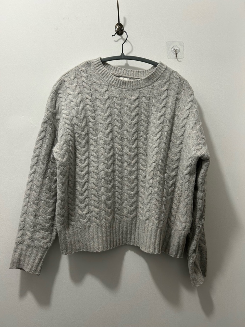Joie Light Gray Cable Knit Crewneck Sweater